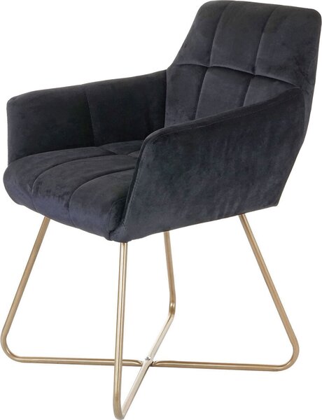 Sada 6 jídelních židlí HWC-F37, židle kuchyňská židle, retro design samet zlaté nohy černá