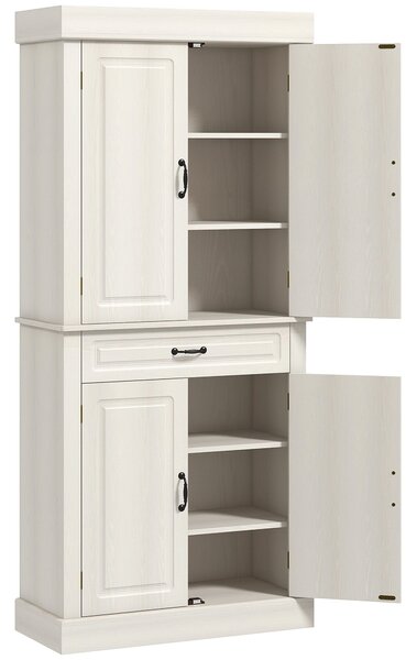 HOMCOM Kuchaňský Skříňka se 2 Skříněmi a Zásuvkou, Dřevěná Kávová Skříňka v Koloniálním Stylu, 80x35x180cm Bílá | Aosom
