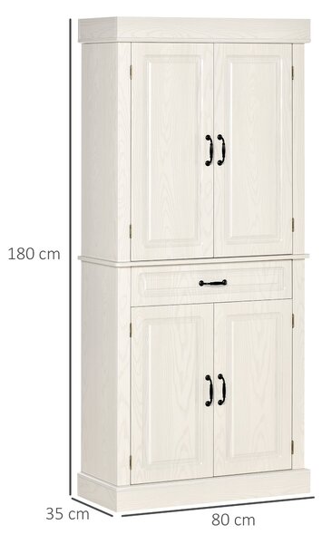 HOMCOM Kuchaňský Skříňka se 2 Skříněmi a Zásuvkou, Dřevěná Kávová Skříňka v Koloniálním Stylu, 80x35x180cm Bílá | Aosom