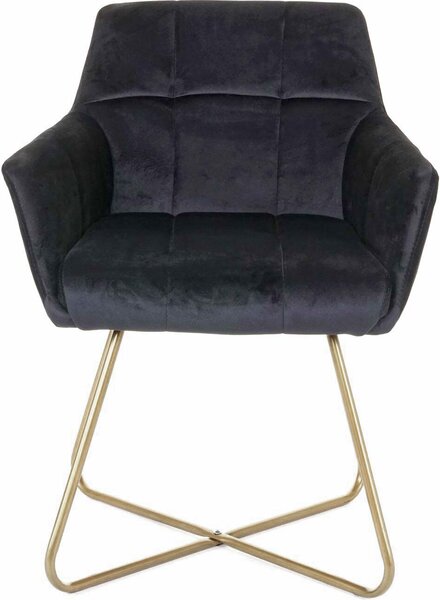 Sada 6 jídelních židlí HWC-F37, židle kuchyňská židle, retro design samet zlaté nohy černá