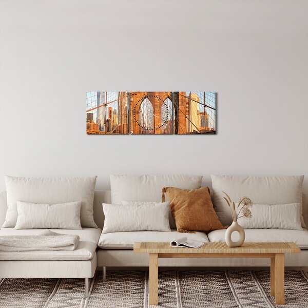Obraz - Brooklynský most (s hodinami) (90x30 cm)
