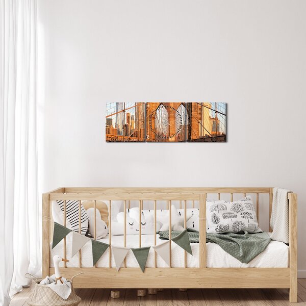 Obraz - Brooklynský most (s hodinami) (90x30 cm)