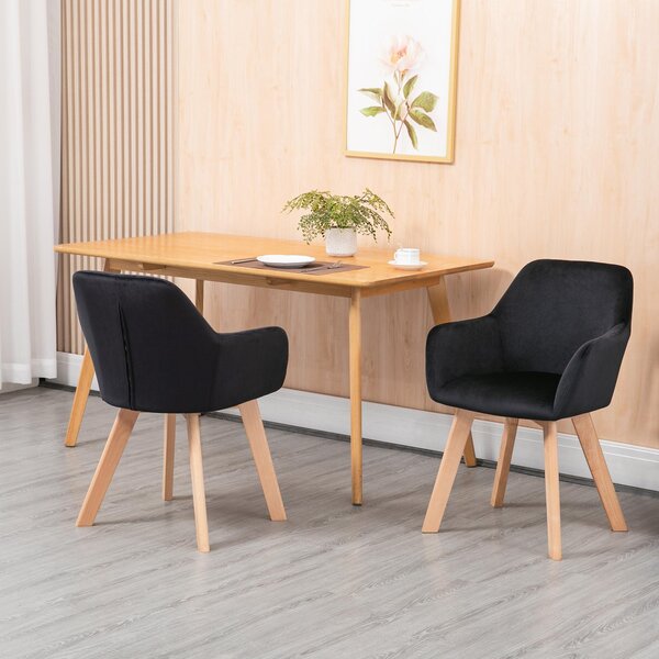 Fortuna Lai Sada 2 kuchyňských židlí, ergonomické s prodlouženými područkami a opěrkou zad, nosnost do 120 kg, polyester a dřevo, černá 54x57x80 cm