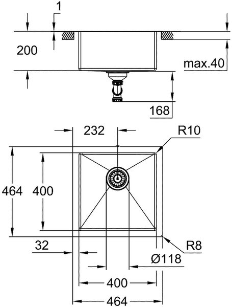 Grohe K700 ocelový dřez 46.4x46.4 cm 31578SD1