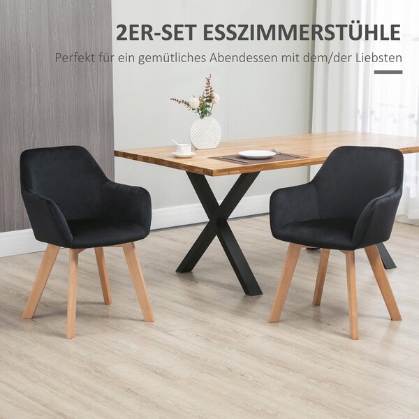 Fortuna Lai Sada 2 kuchyňských židlí, ergonomické s prodlouženými područkami a opěrkou zad, nosnost do 120 kg, polyester a dřevo, černá 54x57x80 cm