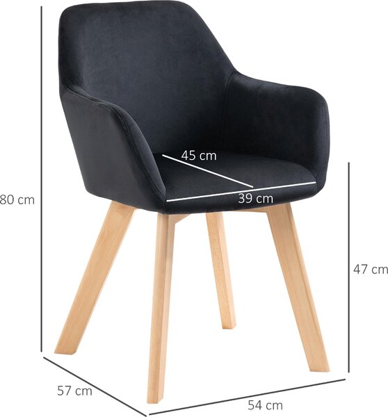 Fortuna Lai Sada 2 kuchyňských židlí, ergonomické s prodlouženými područkami a opěrkou zad, nosnost do 120 kg, polyester a dřevo, černá 54x57x80 cm