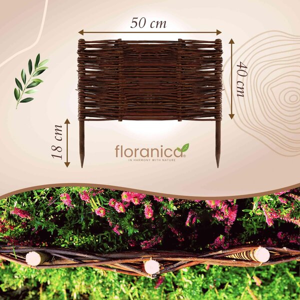 Floranica 1 kus Vrbový plot 40 cm x 50 cm – Zahradní plot z vrbového proutí Palisáda Přírodní oplocení Ohraničení záhonu