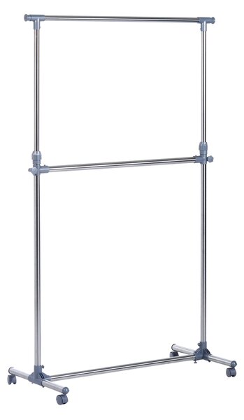 HOMCOM Nastavitelný stojan na kabáty, výška a šířka, 4 otočná kolečka, nerezová ocel a ABS, 165x48x180cm | Aosom