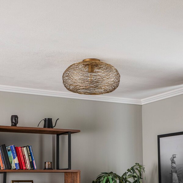 Lindby Stropní svítidlo Kaviya, zlatá barva, Ø 40 cm, železo, E27, stmívatelný, Mosaz / zlato, Obývací pokoj / jídelna, kov, Design