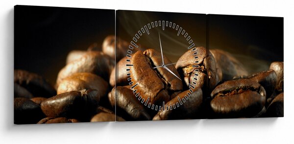 Obraz - Kávové zrna (s hodinami) (90x30 cm)