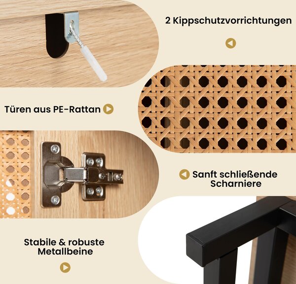 KOMFOTTEU, komoda/skříň typu "buffet" s dveřmi z polyratanu, dřevěná komoda/skříň s nastavitelnými policemi, skříň do obývacího pokoje o rozměrech 108 x 38 x 81 cm, úložná skříň do kuchyně, jídelny a obývacího pokoje