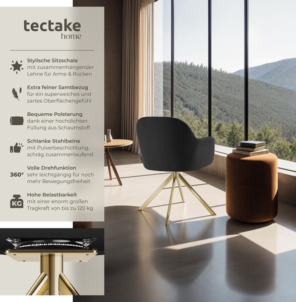 Tectake® sametová otočná židle Lona čalouněná 56 x 59 x 81 cm