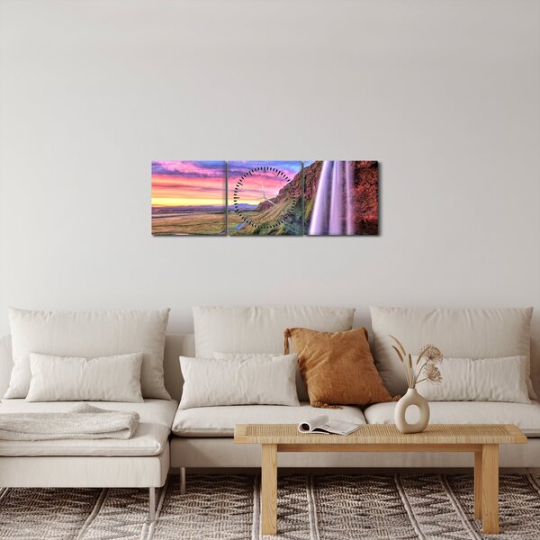 Obraz - Vodopád Seljalandsfoss (s hodinami) (90x30 cm)