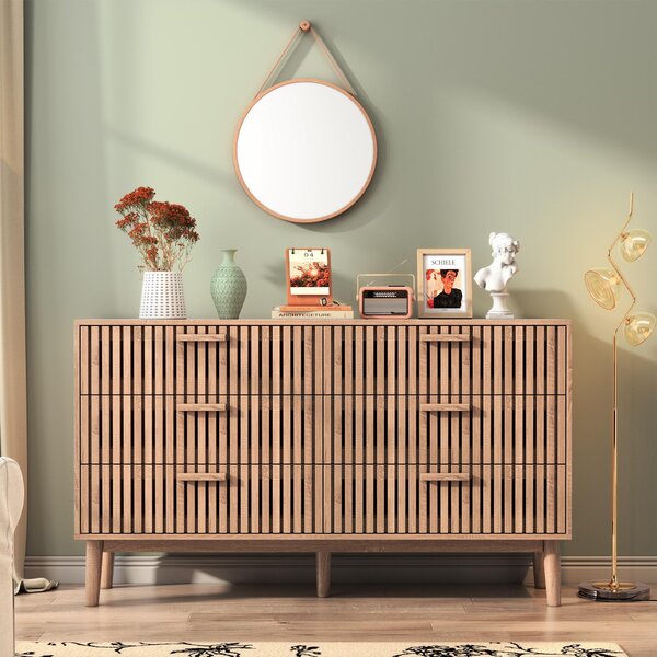 Komoda ProximaX z přírodního dřeva se 6 zásuvkami: moderní vertikální design, velký úložný prostor a minimalistický styl