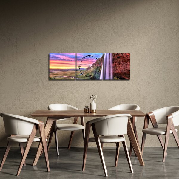 Obraz - Vodopád Seljalandsfoss (s hodinami) (90x30 cm)