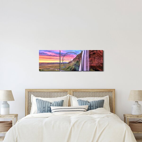 Obraz - Vodopád Seljalandsfoss (s hodinami) (90x30 cm)