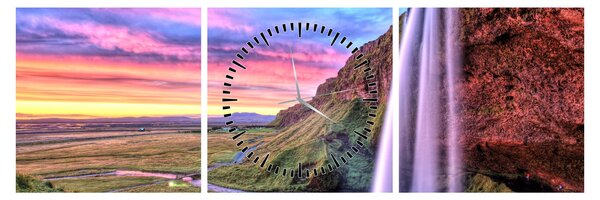 Obraz - Vodopád Seljalandsfoss (s hodinami) (90x30 cm)