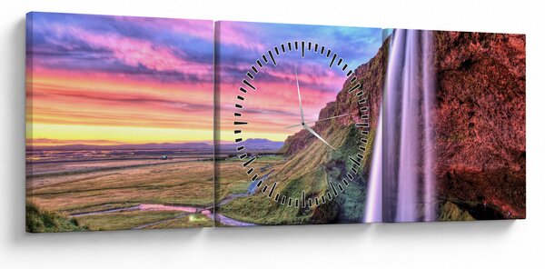 Obraz - Vodopád Seljalandsfoss (s hodinami) (90x30 cm)