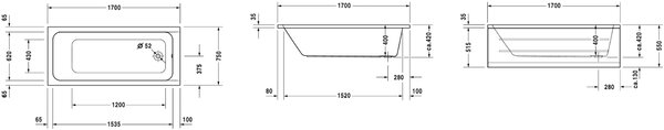 Duravit D-Code obdélníková vana 170x75 cm bílá 700100000000000
