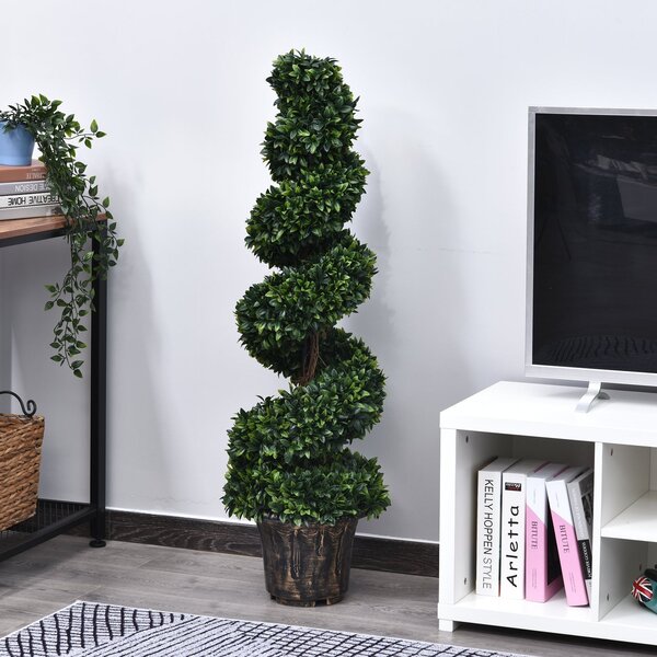Umělý spirálový buxus Outsunny (Ø32cm x 120cm), Zelená dekorace pro interiér a exteriér, vč. květináče | Aosom