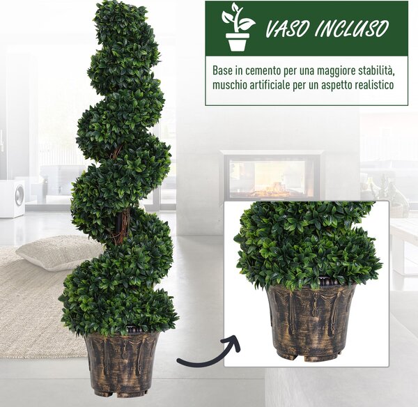 Umělý spirálový buxus Outsunny (Ø32cm x 120cm), Zelená dekorace pro interiér a exteriér, vč. květináče | Aosom