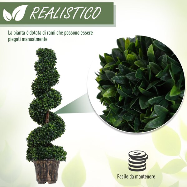 Umělý spirálový buxus Outsunny (Ø32cm x 120cm), Zelená dekorace pro interiér a exteriér, vč. květináče | Aosom