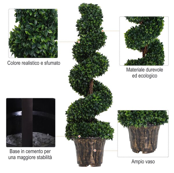 Umělý spirálový buxus Outsunny (Ø32cm x 120cm), Zelená dekorace pro interiér a exteriér, vč. květináče | Aosom