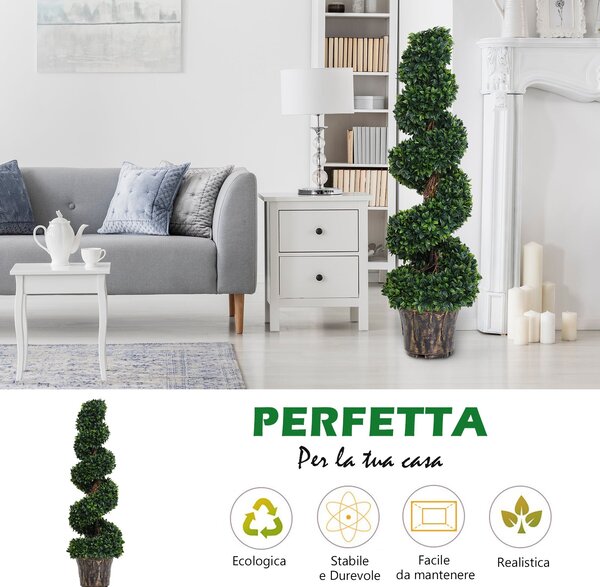 Umělý spirálový buxus Outsunny (Ø32cm x 120cm), Zelená dekorace pro interiér a exteriér, vč. květináče | Aosom