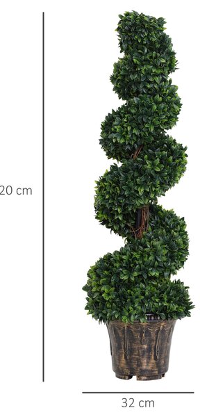 Umělý spirálový buxus Outsunny (Ø32cm x 120cm), Zelená dekorace pro interiér a exteriér, vč. květináče | Aosom