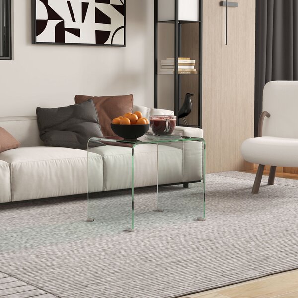 HOMCOM Moderní skleněný konferenční stolek s monoblok designem a protiskluzovými nohami, tvrzené sklo, 50x40x45 cm, průhledný | Aosom