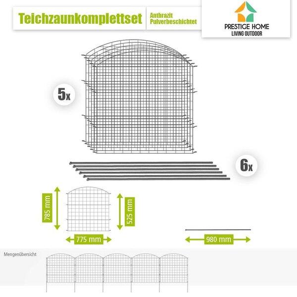 Oplocení jezírka s obloukem – cca 390 x 78,5 cm – antracitová barva