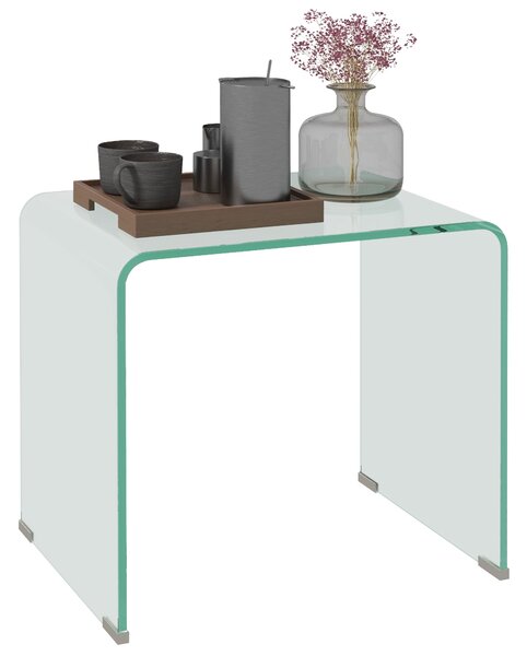 HOMCOM Moderní skleněný konferenční stolek s monoblok designem a protiskluzovými nohami, tvrzené sklo, 50x40x45 cm, průhledný | Aosom