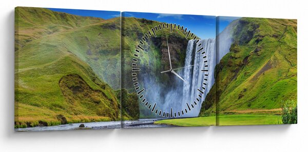 Obraz - Vodopád Seljalandsfoss (s hodinami) (90x30 cm)