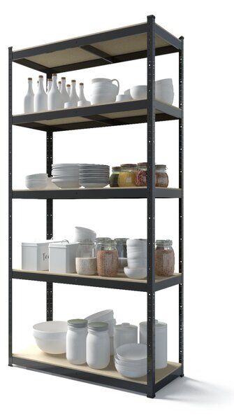 Akční balíček - 3x Kovový regál 180x90x40cm, lakovaný - černý, 5-policový, nosnost 875kg SMARTREGALY