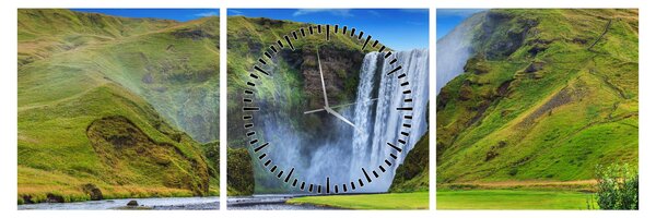 Obraz - Vodopád Seljalandsfoss (s hodinami) (90x30 cm)