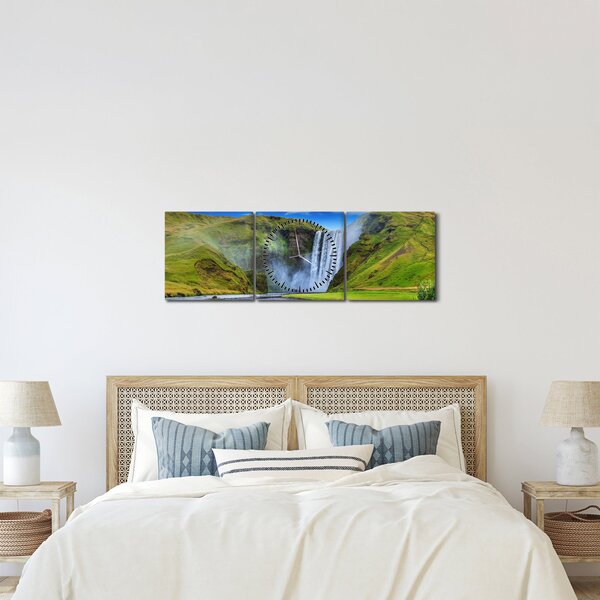 Obraz - Vodopád Seljalandsfoss (s hodinami) (90x30 cm)