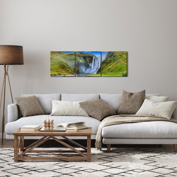 Obraz - Vodopád Seljalandsfoss (s hodinami) (90x30 cm)