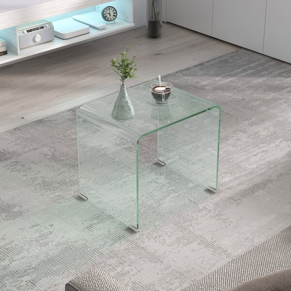 HOMCOM Moderní skleněný konferenční stolek s monoblok designem a protiskluzovými nohami, tvrzené sklo, 50x40x45 cm, průhledný | Aosom