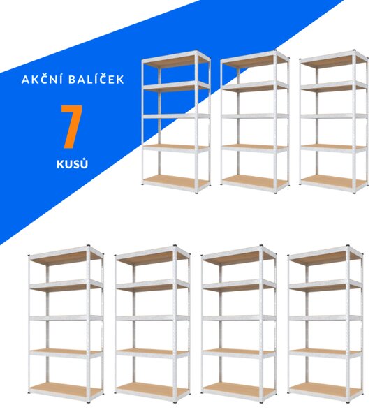 Akční balíček - 7x Kovový regál 180x90x40cm, zinkovaný, 5-policový, nosnost 875kg SMARTREGALY
