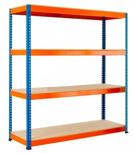 Kovový průmyslový regál 180x120x45cm, lakovaný - modro/oranžový, 4-policový, nosnost 1200kg SMARTREGALY