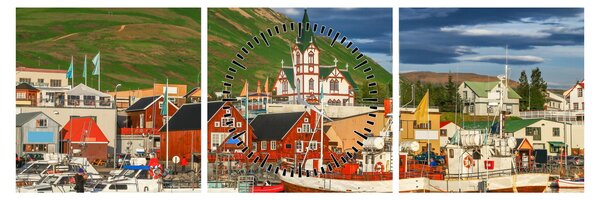 Obraz - Húsavík (s hodinami) (90x30 cm)