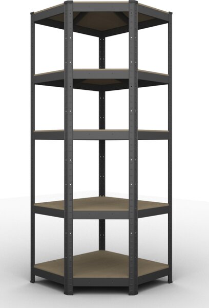 Kovový rohový regál 180x70x40x43cm, lakovaný - černý, 5-policový, nosnost 750kg SMARTREGALY