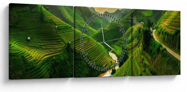 Obraz - Rýžové terasy Mu Cang Chai (s hodinami) (90x30 cm)