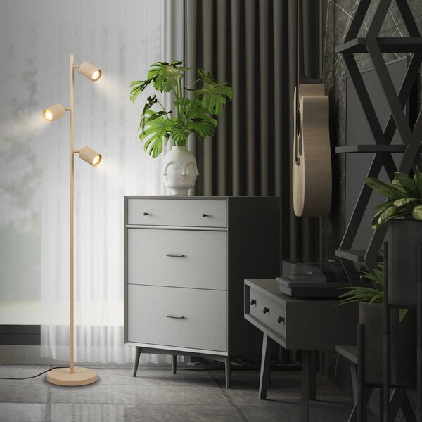 Briloner Stojací lampa Ida, béžová, 3 žárovky, výška 141 cm, GU10, Krémová / jantar, Obývací pokoj / jídelna, kov, Moderní