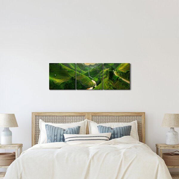 Obraz - Rýžové terasy Mu Cang Chai (s hodinami) (90x30 cm)