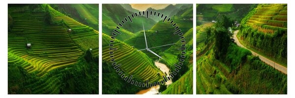 Obraz - Rýžové terasy Mu Cang Chai (s hodinami) (90x30 cm)