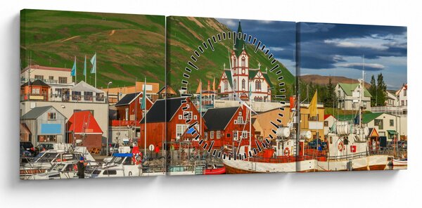 Obraz - Húsavík (s hodinami) (90x30 cm)