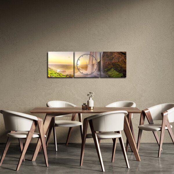 Obraz - Seljalandsfoss zpoza nitra jeskyně (s hodinami) (90x30 cm)
