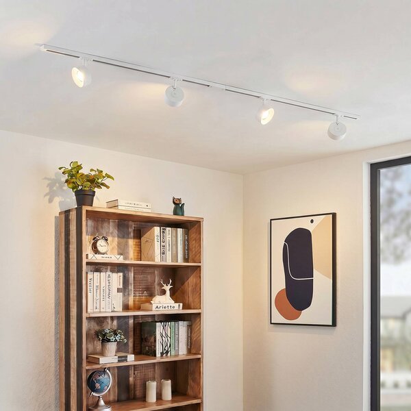Lindby Systém lišt Linaro, Ø 9,5 cm, 4dílný, LED, bílý, Bílá / opál, Pracovna / kancelář, Hliník, Moderní