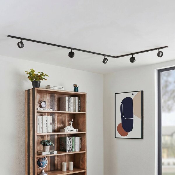 Lindby Systém lišt Linaro, Ø 9,5 cm, 5žárovkový, LED, černý, Černá, Pracovna / kancelář, Hliník, Moderní